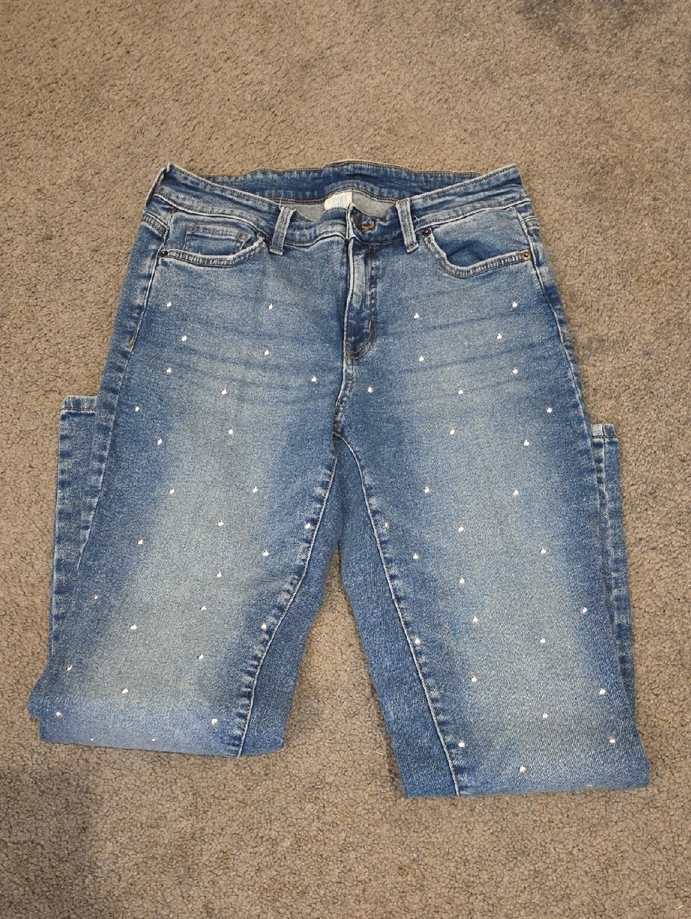 Time and Tru Blue Skinny Jeans with Rhinestone Dots